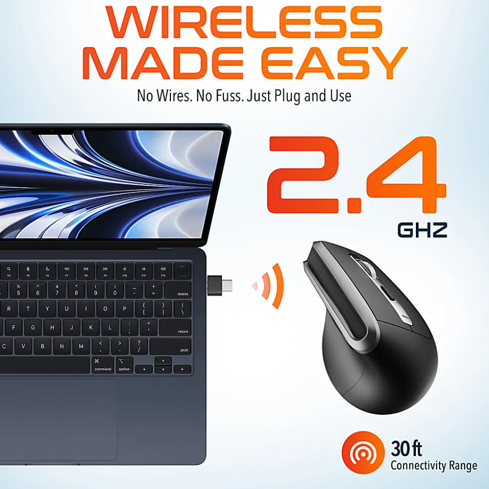 Delton S20 Ergonomic Vertical Wireless Mouse, Black