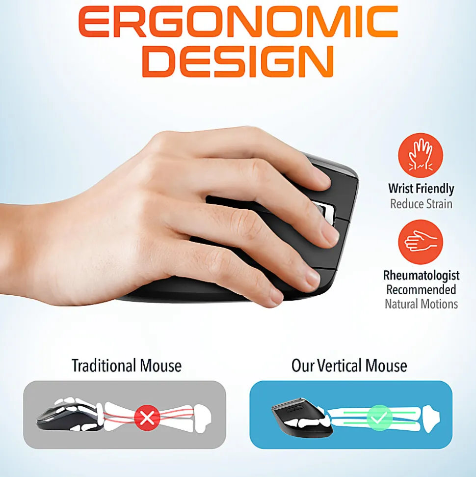 Delton S20 Ergonomic Vertical Wireless Mouse, Black