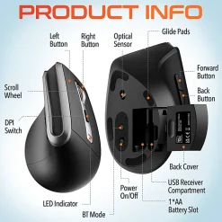 Delton S20 Ergonomic Vertical Wireless Mouse, Black