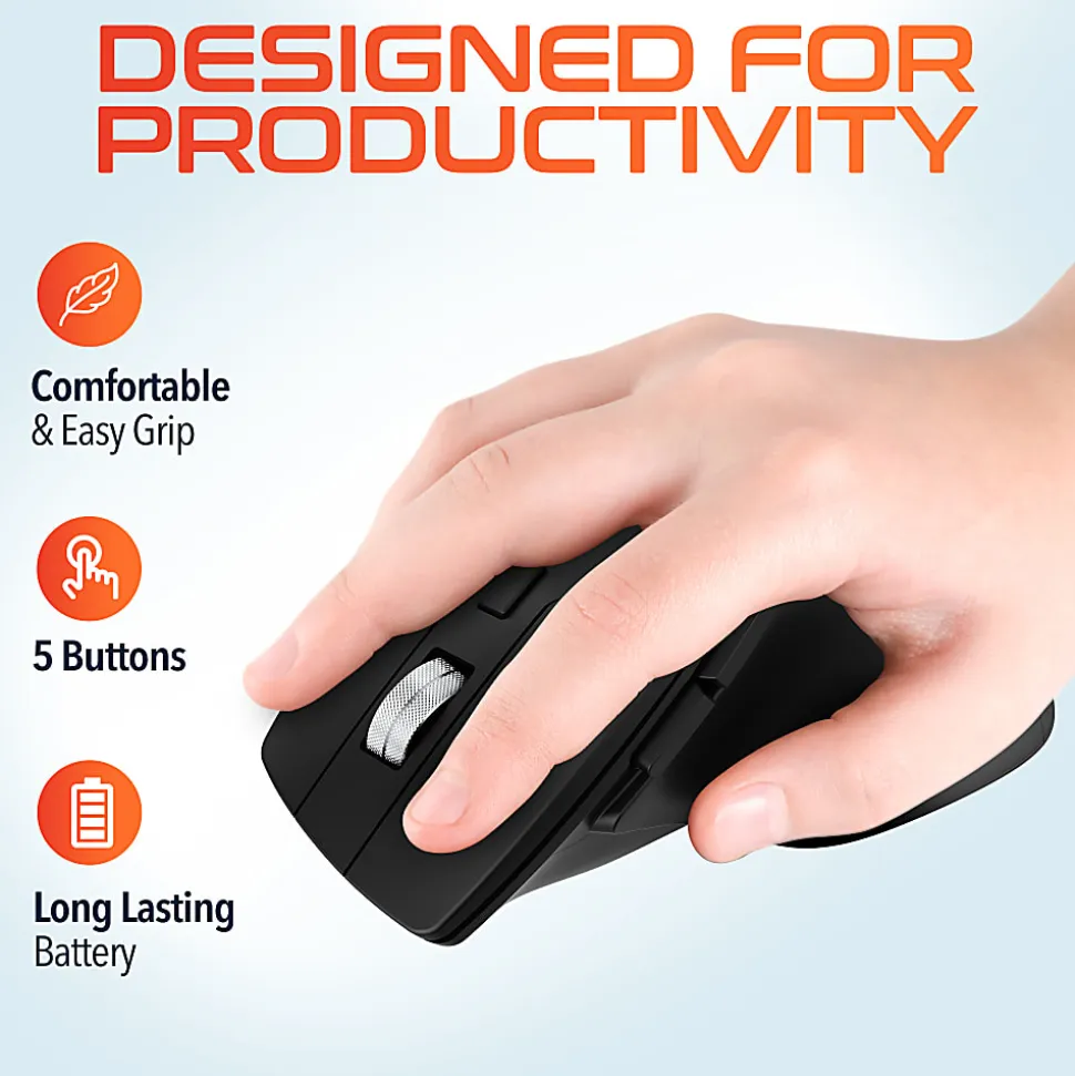 Delton S18 Ergonomic Wireless Mouse With USB-A/USB-C Dongle, Black