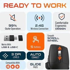Delton S18 Ergonomic Wireless Mouse With USB-A/USB-C Dongle, Black