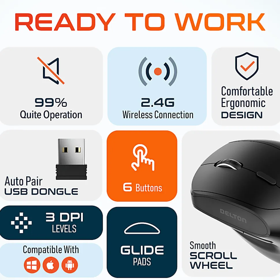 Delton S12P Wireless Ergonomic Computer Mouse, Black
