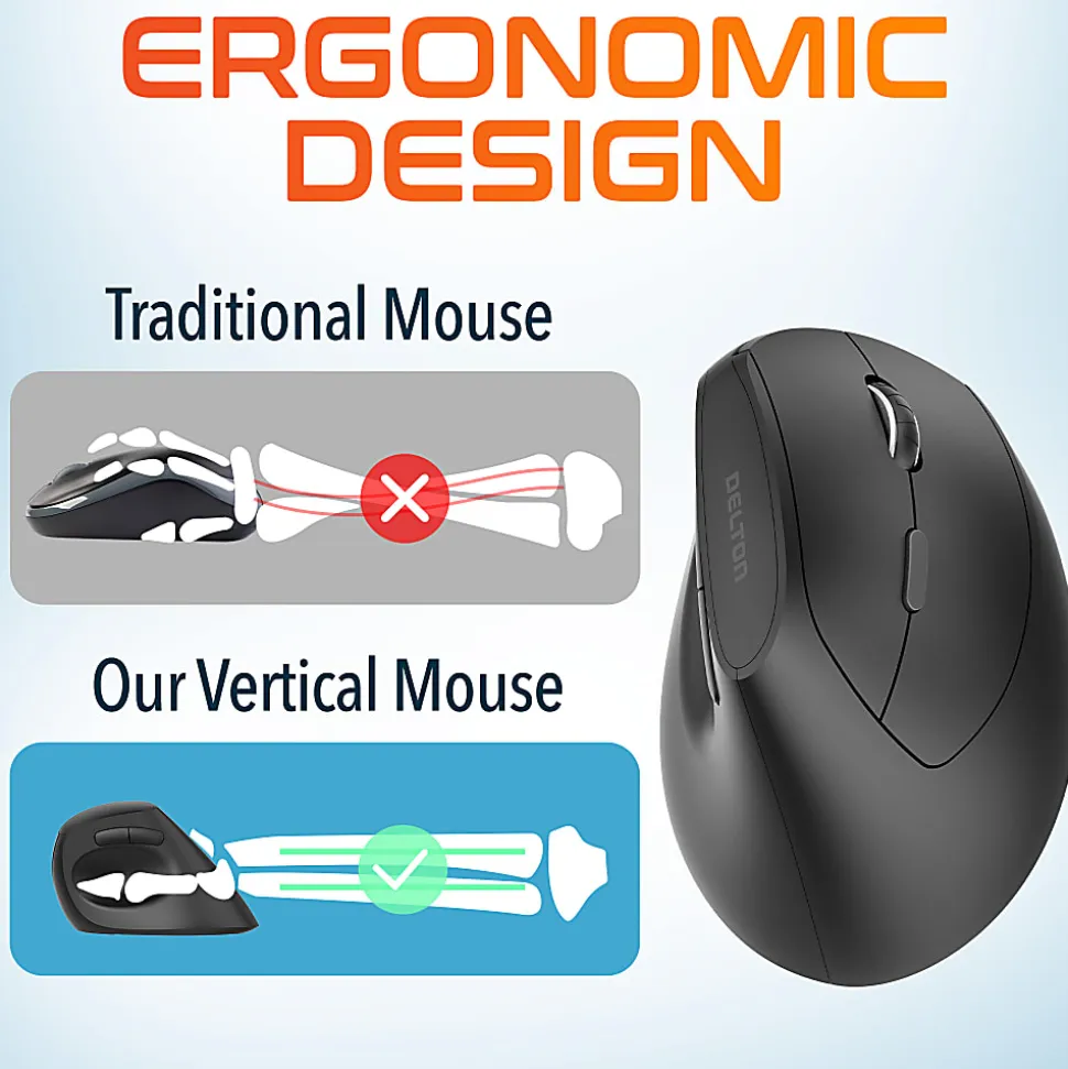 Delton S12P Wireless Ergonomic Computer Mouse, Black