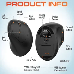 Delton S12P Wireless Ergonomic Computer Mouse, Black