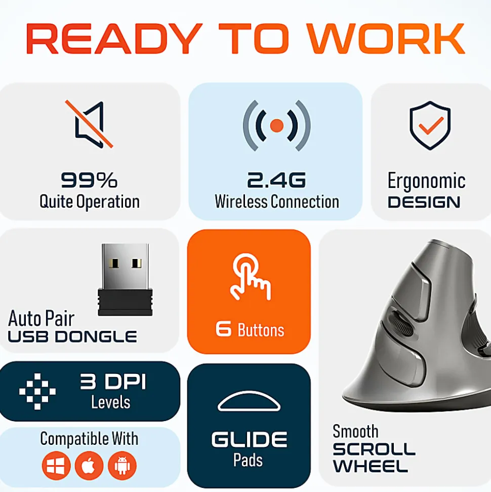 Delton S22 Vertical-Grip Ergonomic Wireless Computer Mouse, Black