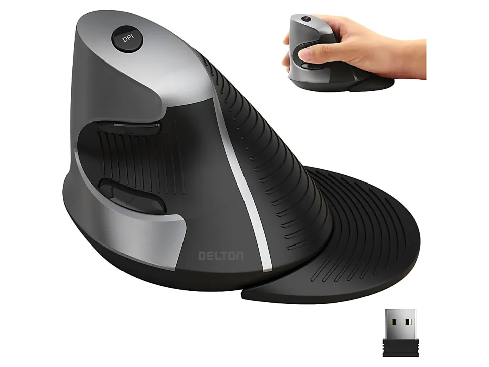Delton S22 Vertical-Grip Ergonomic Wireless Computer Mouse, Black