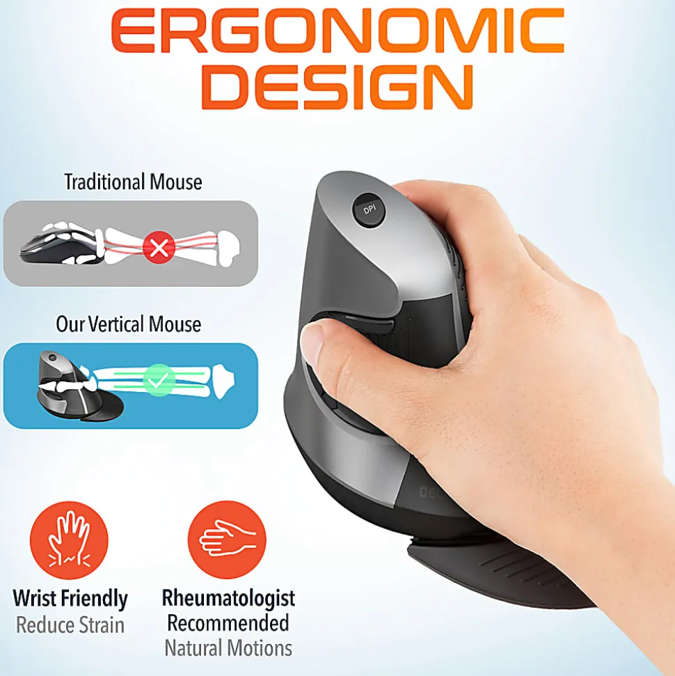 Delton S22 Vertical-Grip Ergonomic Wireless Computer Mouse, Black