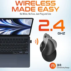 Delton S22 Vertical-Grip Ergonomic Wireless Computer Mouse, Black