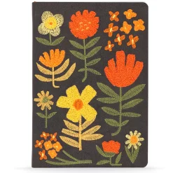 Denik Embroidered Journal Notebook, 8-1/2" x 9-1/2", Ruled, Chunky Flowers