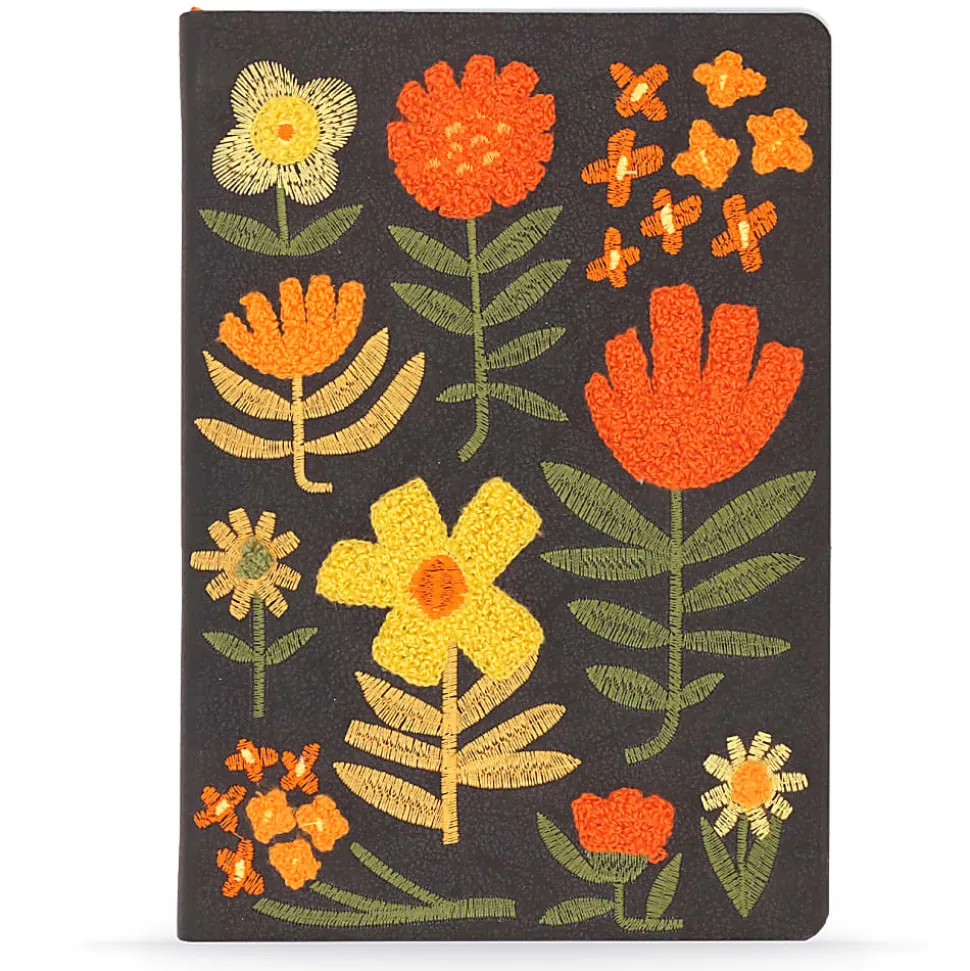 Denik Embroidered Journal Notebook, 8-1/2" x 9-1/2", Ruled, Chunky Flowers