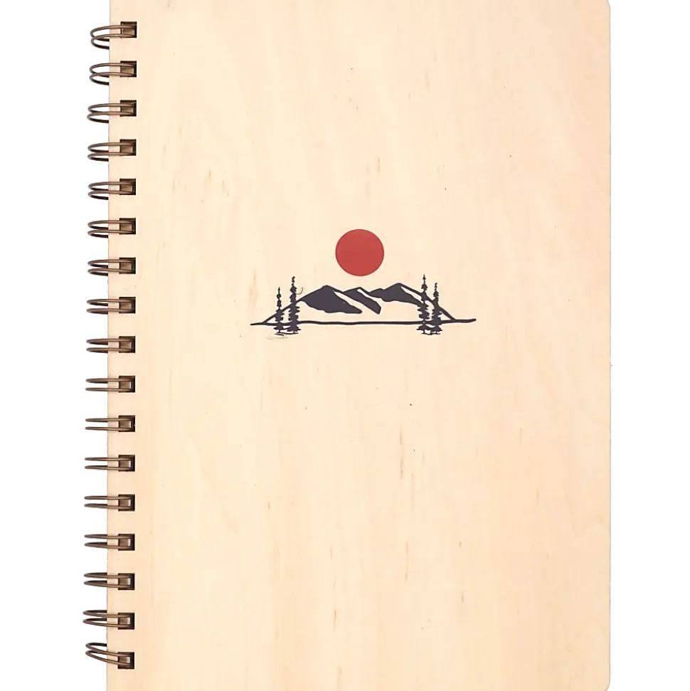 Denik Mountain Sunrise Wood Spiral Journal, 6-1/8" x 8-3/4", Ruled, Beige