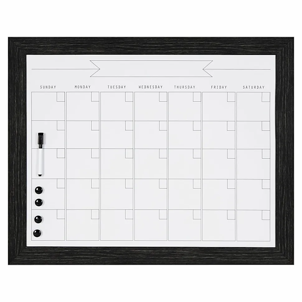 DesignOvations Beatrice Magnetic Framed Dry-Erase Monthly Calendar, Melamine, 23" x 29", White, Black Plastic Frame