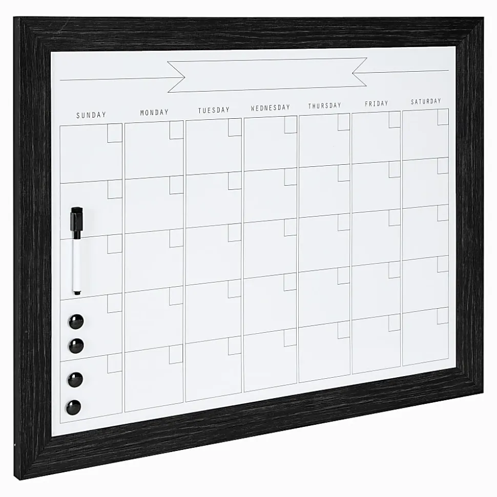 DesignOvations Beatrice Magnetic Framed Dry-Erase Monthly Calendar, Melamine, 23" x 29", White, Black Plastic Frame