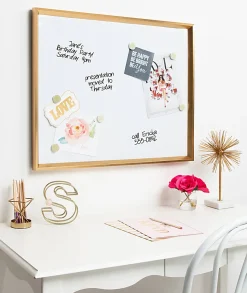 DesignOvations Kate and Laurel Calter Magnetic Framed Dry Erase Board, Melamine, 25 1/2 x 31 1/2 , White, Gold Plastic Frame