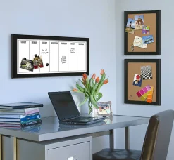 DesignOvations Wyeth Magnetic Framed Dry-Erase Weekly Calendar, Melamine, 13” x 26”, White, Black Plastic Frame
