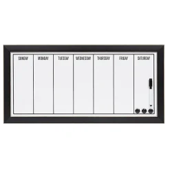 DesignOvations Wyeth Magnetic Framed Dry-Erase Weekly Calendar, Melamine, 13” x 26”, White, Black Plastic Frame