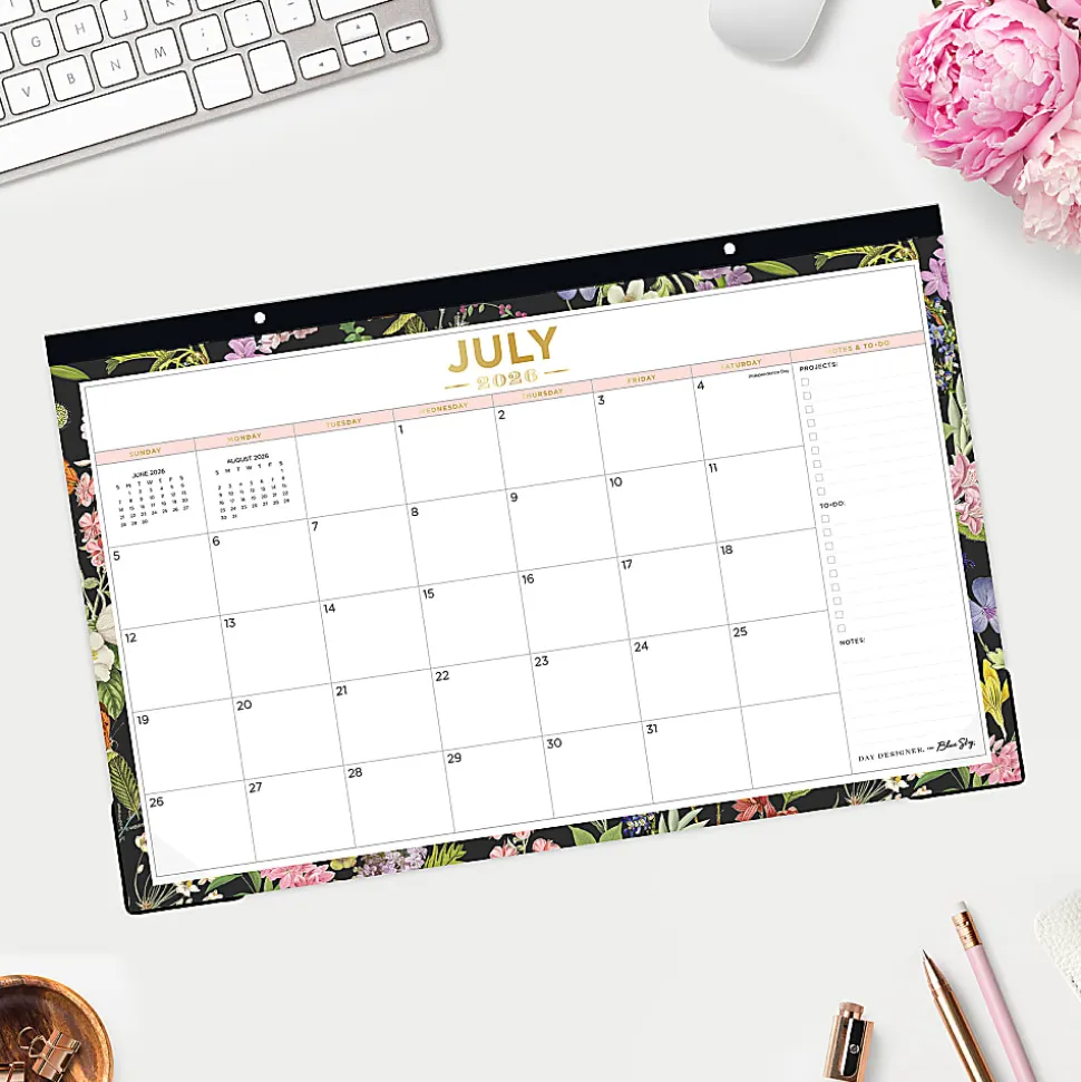 DESK PAD PLANNING CALENDAR DD BUTTERFLY GARDEN BLACK - 17X11 AY26-27 MONTHLY