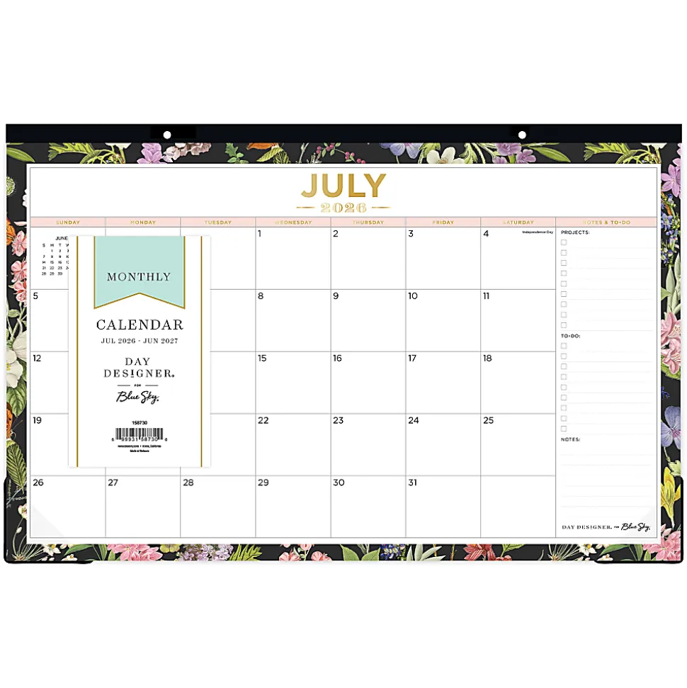 DESK PAD PLANNING CALENDAR DD BUTTERFLY GARDEN BLACK - 17X11 AY26-27 MONTHLY