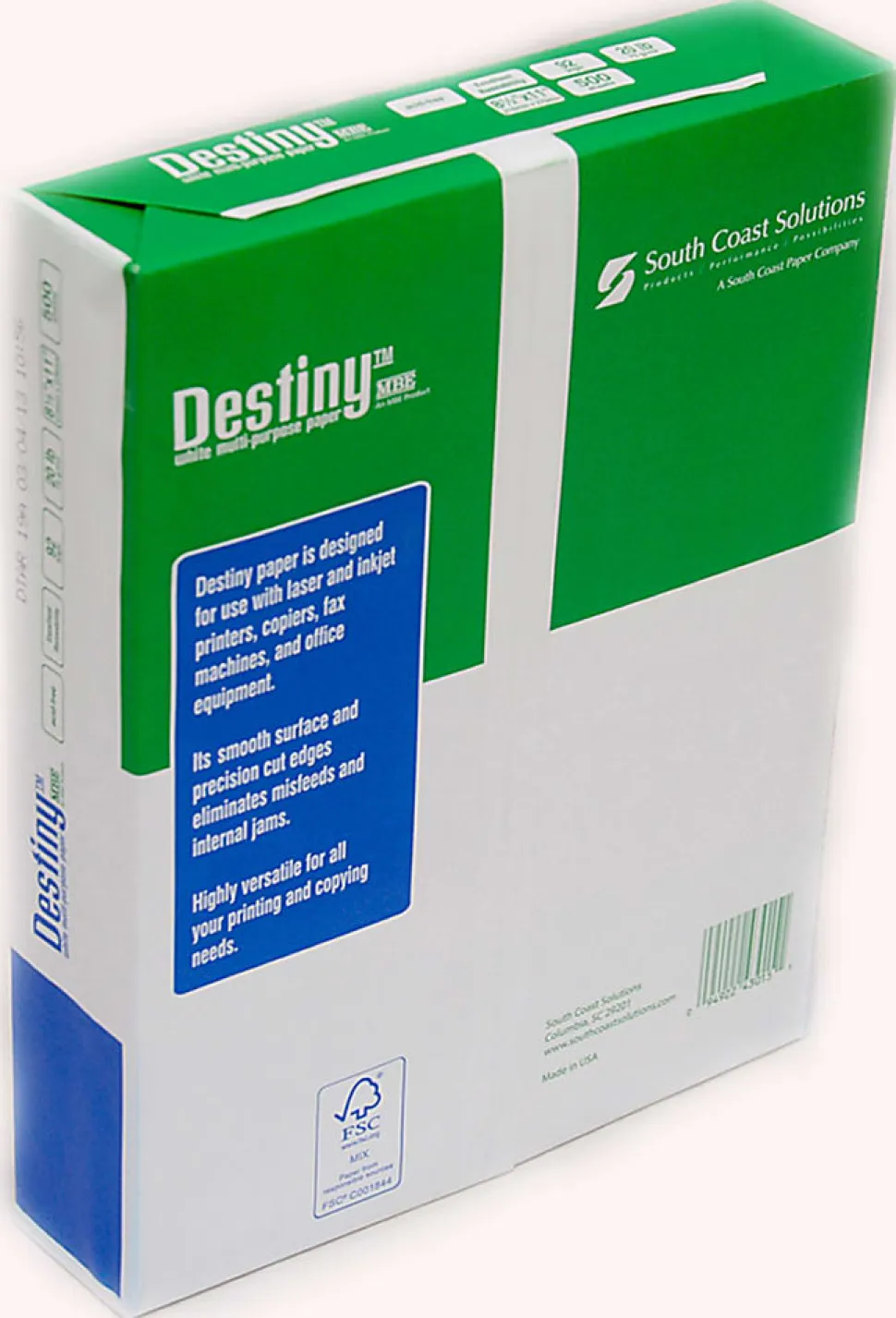 Destiny™ Multi-Use Printer & Copy Paper, 10 Reams, White, Letter (8.5" x 11"), 5000 Sheets Per Case, 20 Lb, 92 Brightness