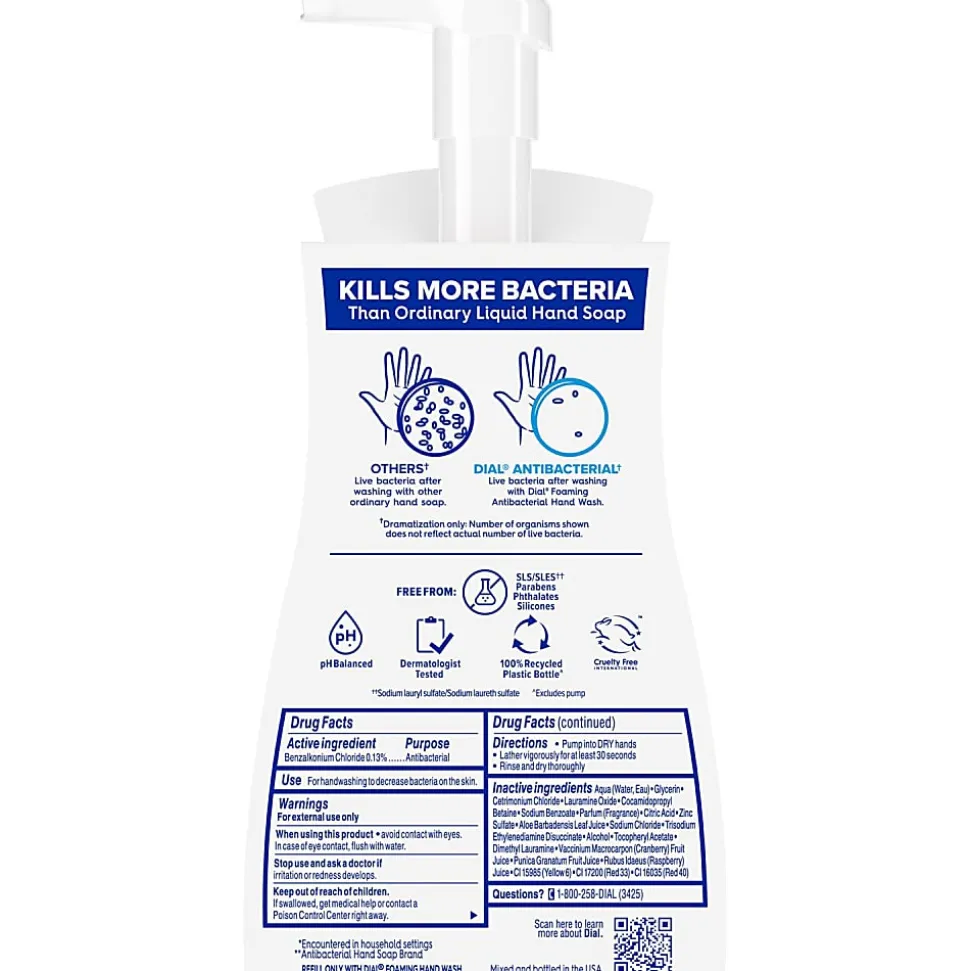 Dial® Antibacterial Foaming Hand Wash, Power Berries Scent, 10 oz, 8/Carton