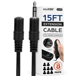 Digital Energy Extension Cables For Handheld Game Buzzer System, 15', Black, Pack Of 8 Cables, DEFT-1755