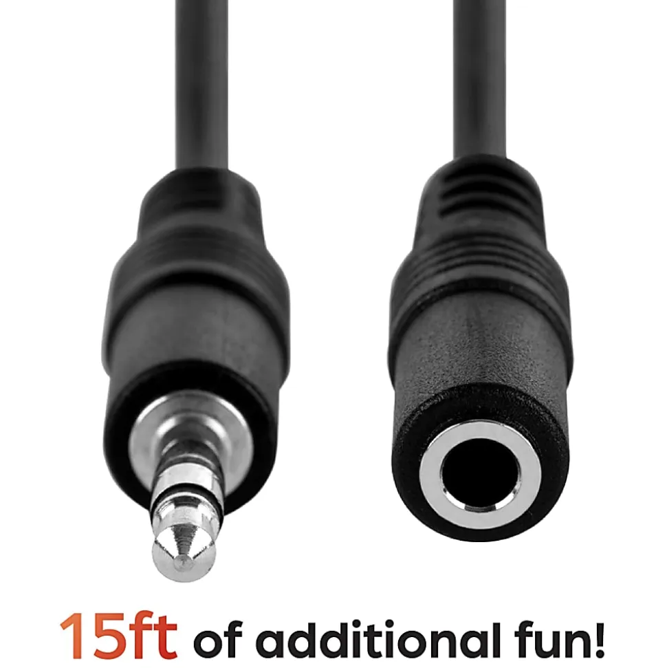 Digital Energy Extension Cables For Handheld Game Buzzer System, 15', Black, Pack Of 8 Cables, DEFT-1755