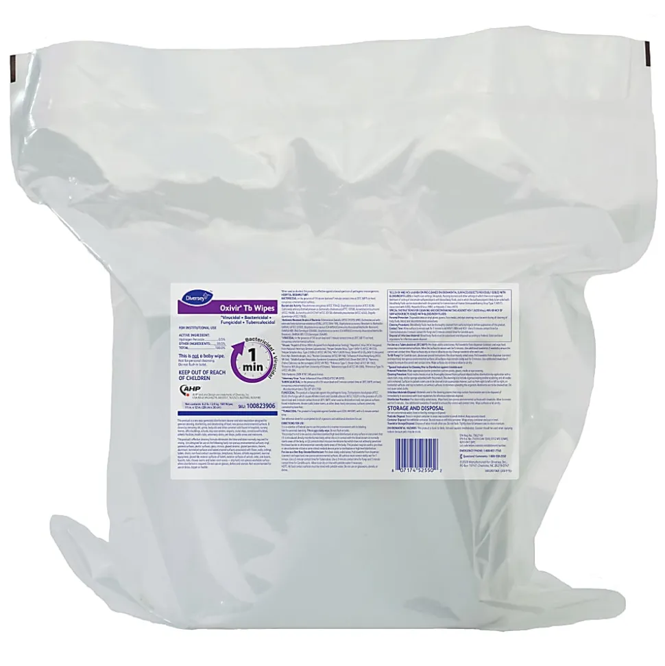 Diversey™ Oxivir® TB Disinfectant Wipes, 11" x 12", White, 160 Wipes Per Pack, 4/Carton