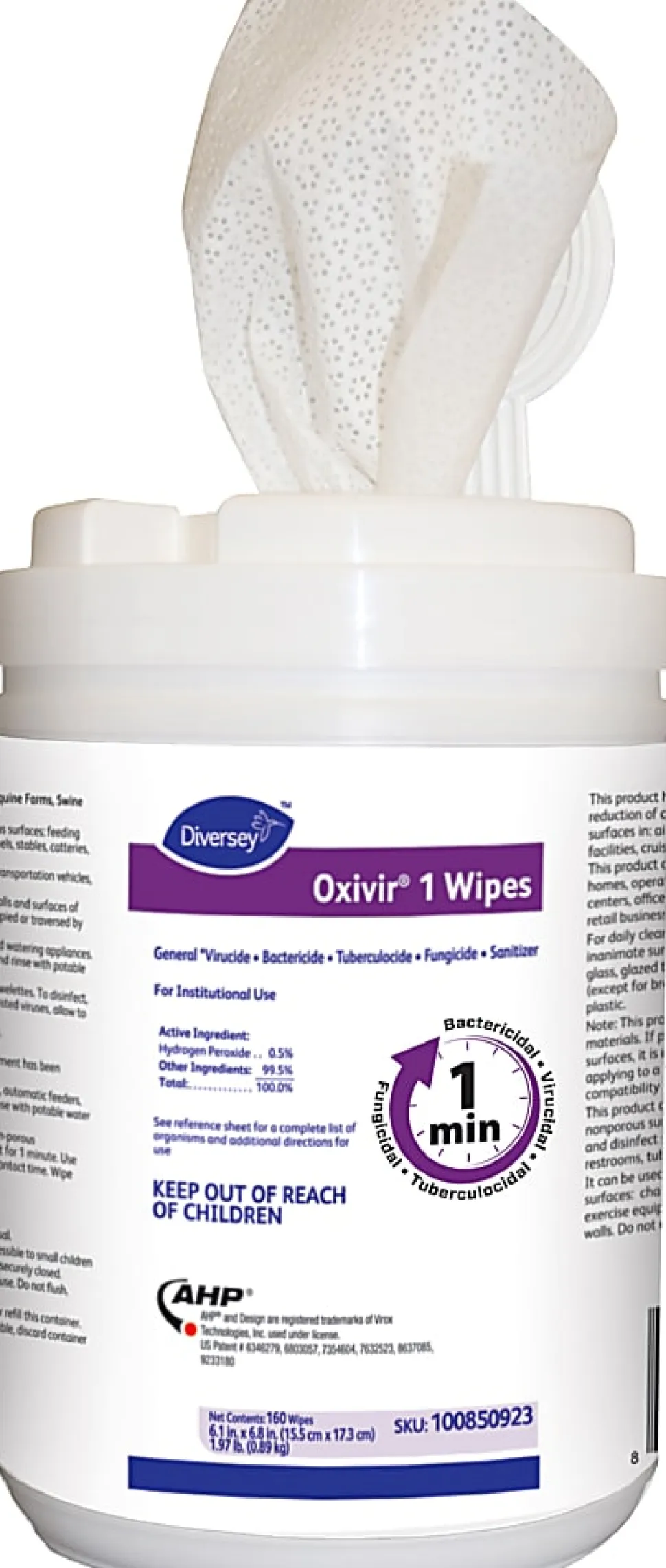 Diversey Oxivir 1 Wipes, 6" x 7", 160 Wipes Per Container, Pack Of 12 Containers