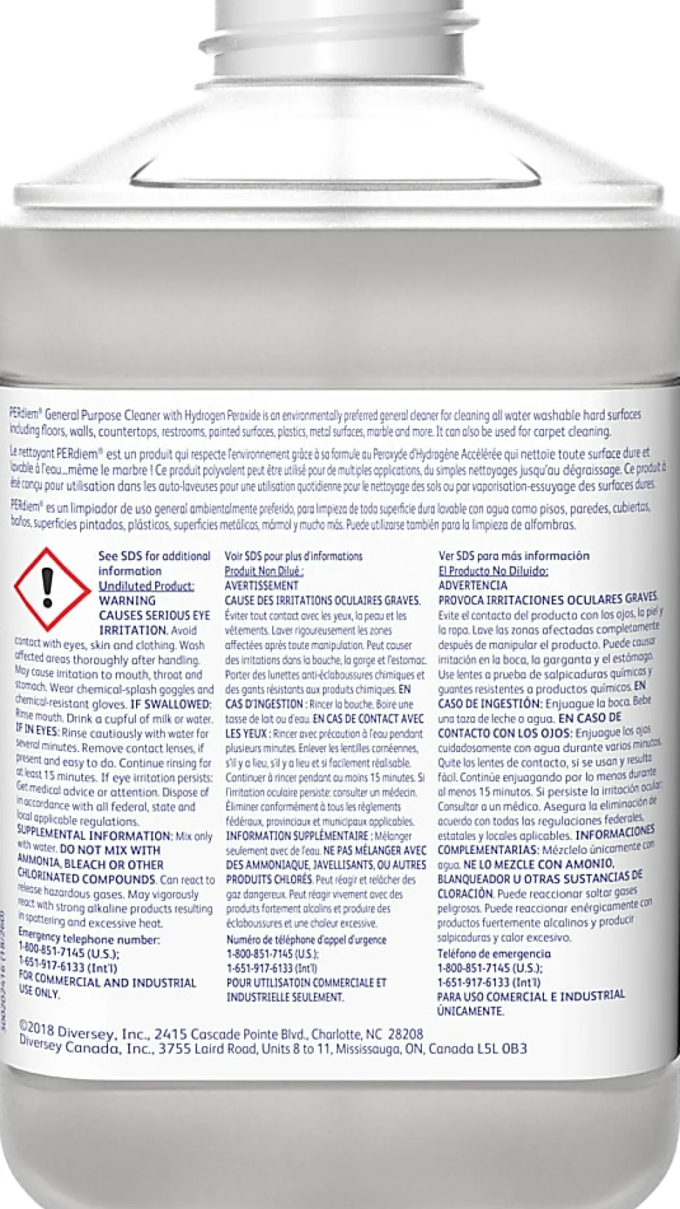 Diversey PERdiem General Purpose Cleaner With Hydrogen Peroxide, 2.5L, Case Of 2 Bottles