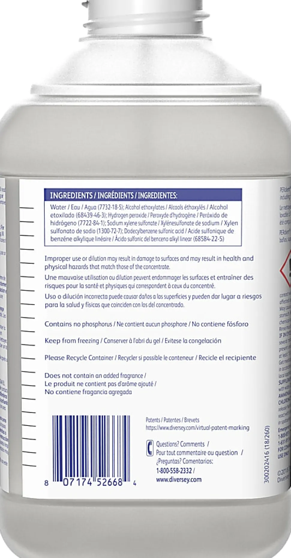 Diversey PERdiem General Purpose Cleaner With Hydrogen Peroxide, 2.5L, Case Of 2 Bottles