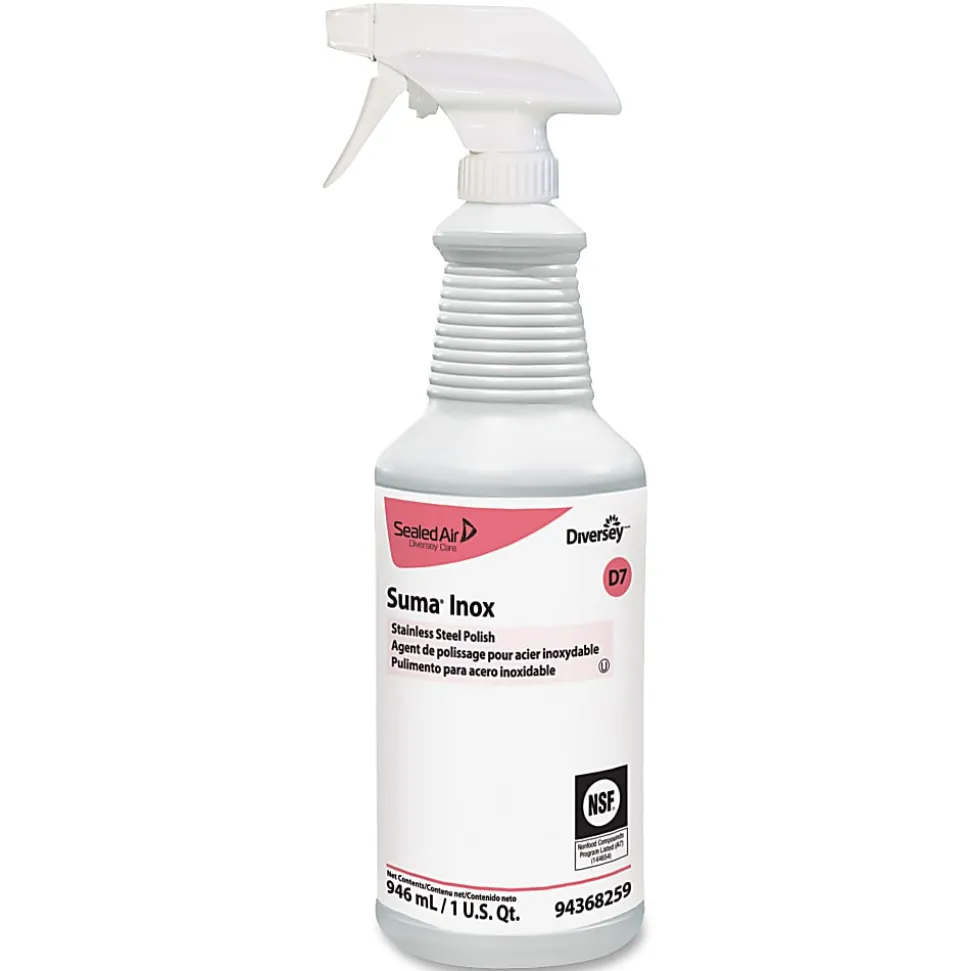 Diversey Suma Inox Stainless Steel Polish - Ready-To-Use - 32 fl oz (1 quart) - Hydrocarbon Scent - Luster - Clear - 6 / Carton
