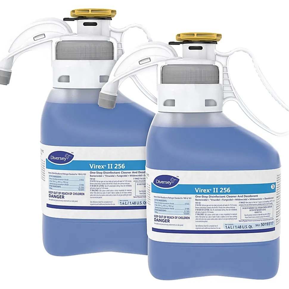 Diversey Virex II 1-Step Disinfectant Cleaner And Deodorant, 47.34 Oz, Minty Scent, Pack Of 2 Containers