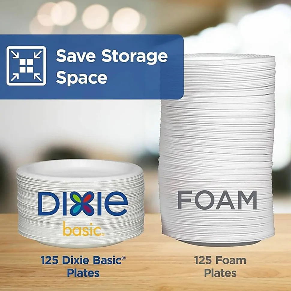Dixie Basic® 8-1/2" Lightweight Paper Plates by GP Pro - Microwave Safe - 8.5" Diameter - White - Paper Body - 125 / Pack