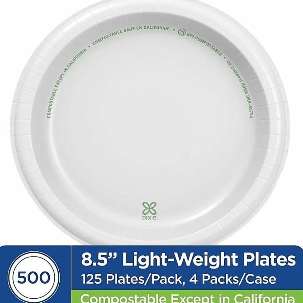 Dixie Basic® 8-1/2" Lightweight Paper Plates by GP Pro - Microwave Safe - 8.5" Diameter - White - Paper Body - 125 / Pack