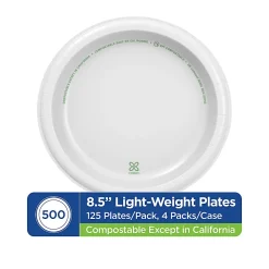 Dixie Basic® Light-Weight Paper Plates, 8 1/2", White, 500 Count (125 Plates Per Pack, 4 Packs Per Case)