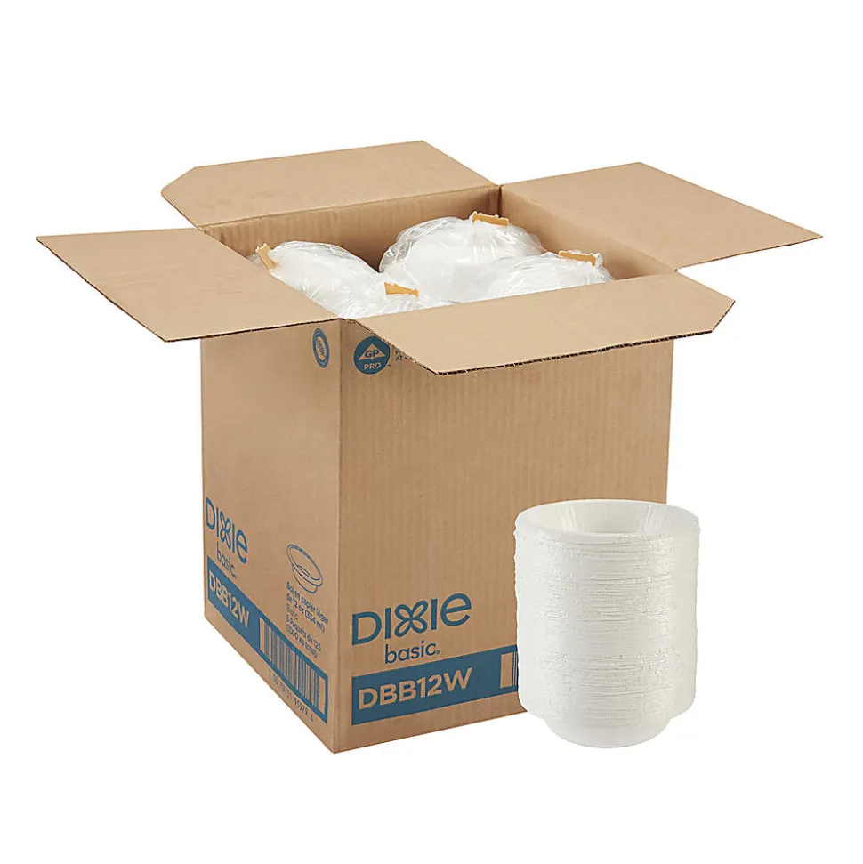 Dixie® Basic Paper Bowls, 12 Oz, White, 125 Bowls Per Pack, Case Of 8 Packs