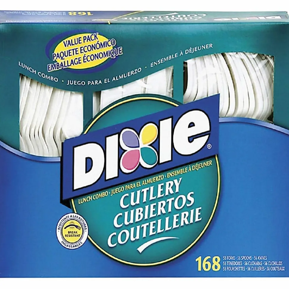 Dixie® Heavy-Weight Plastic Cutlery Combo Box, White, Box Of 168