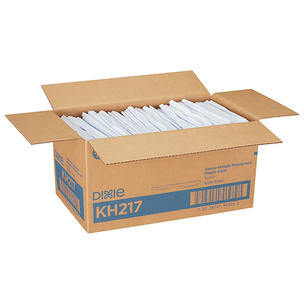 Dixie® Heavy-Weight Polystyrene Disposable Knives, 7.5"L, White, 1000 Per Case
