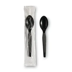 Dixie® Individually Wrapped Polystyrene Heavyweight Cutlery, Teaspoons, Black, Carton Of 1,000 Teaspoons