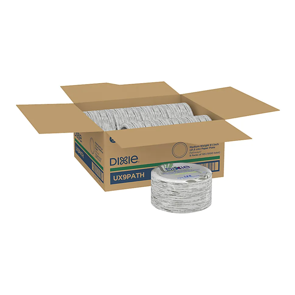Dixie® 8 1/2 in Medium-Weight Paper Plates, Pathways®, 1,000 Count (125 Plates per Pack, 8 Packs per Case)