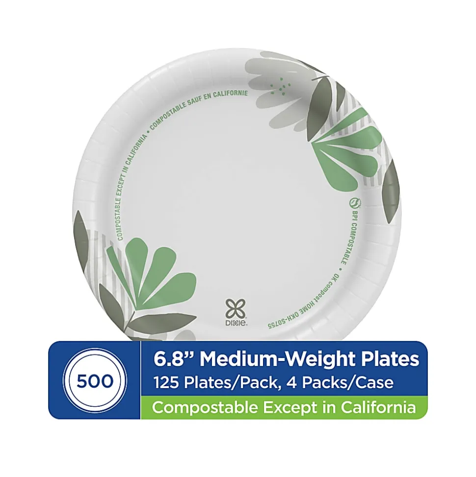 Dixie® 6 7/8" Medium-Weight Paper Plates, Pathways®, 500 Count (125 Plates Per Pack, 4 Packs Per Case)