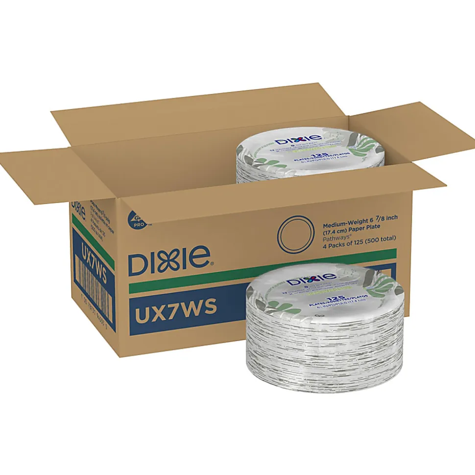Dixie® 6 7/8" Medium-Weight Paper Plates, Pathways®, 500 Count (125 Plates Per Pack, 4 Packs Per Case)