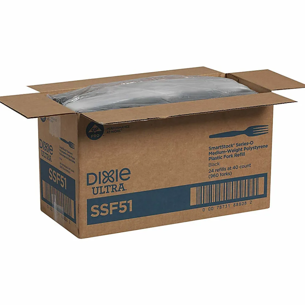 DIXIE® MEDIUM-WEIGHT POLYSTYRENE DISPOSABLE PLASTIC FORKS GRAB-N-GO® BY GP PRO (GEORGIA-PACIFIC), BLACK, 24 PACKS PER CASE