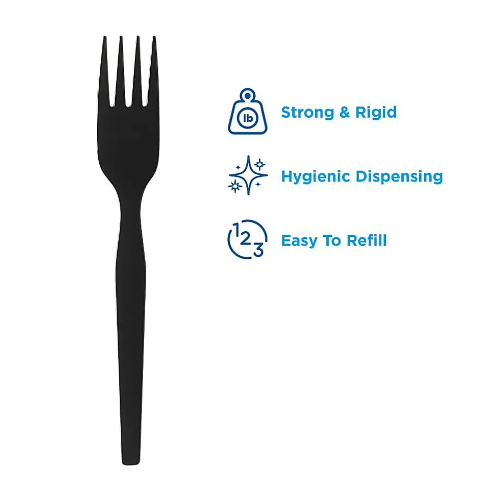 DIXIE® MEDIUM-WEIGHT POLYSTYRENE DISPOSABLE PLASTIC FORKS GRAB-N-GO® BY GP PRO (GEORGIA-PACIFIC), BLACK, 24 PACKS PER CASE