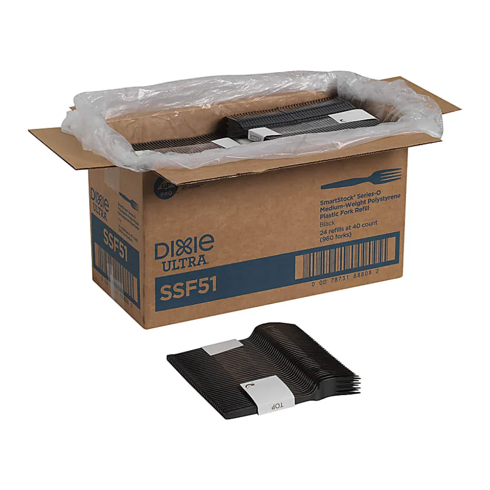 DIXIE® MEDIUM-WEIGHT POLYSTYRENE DISPOSABLE PLASTIC FORKS GRAB-N-GO® BY GP PRO (GEORGIA-PACIFIC), BLACK, 24 PACKS PER CASE