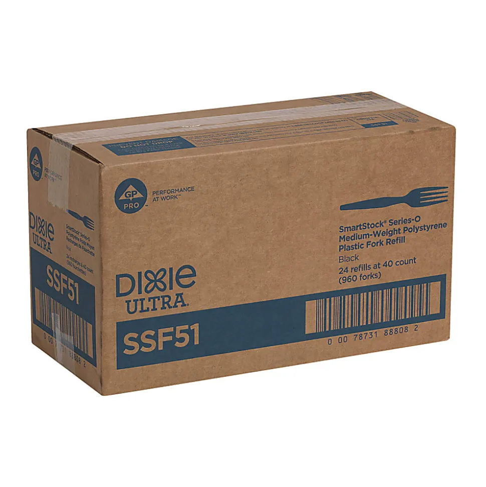 DIXIE® MEDIUM-WEIGHT POLYSTYRENE DISPOSABLE PLASTIC FORKS GRAB-N-GO® BY GP PRO (GEORGIA-PACIFIC), BLACK, 24 PACKS PER CASE