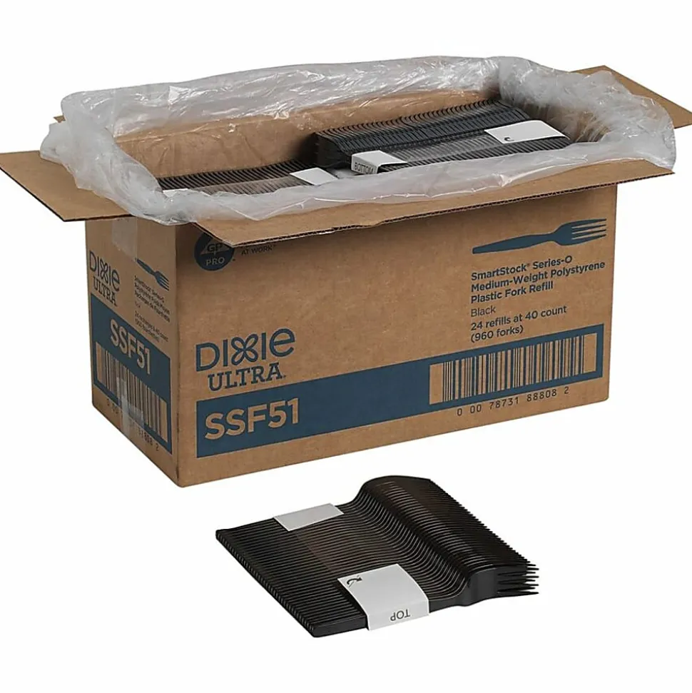 DIXIE® MEDIUM-WEIGHT POLYSTYRENE DISPOSABLE PLASTIC FORKS GRAB-N-GO® BY GP PRO (GEORGIA-PACIFIC), BLACK, 24 PACKS PER CASE