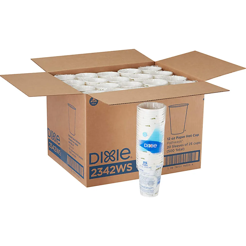 Dixie® Paper Hot Cups, 12 Oz, Pathways, Sleeve Of 50 Cups