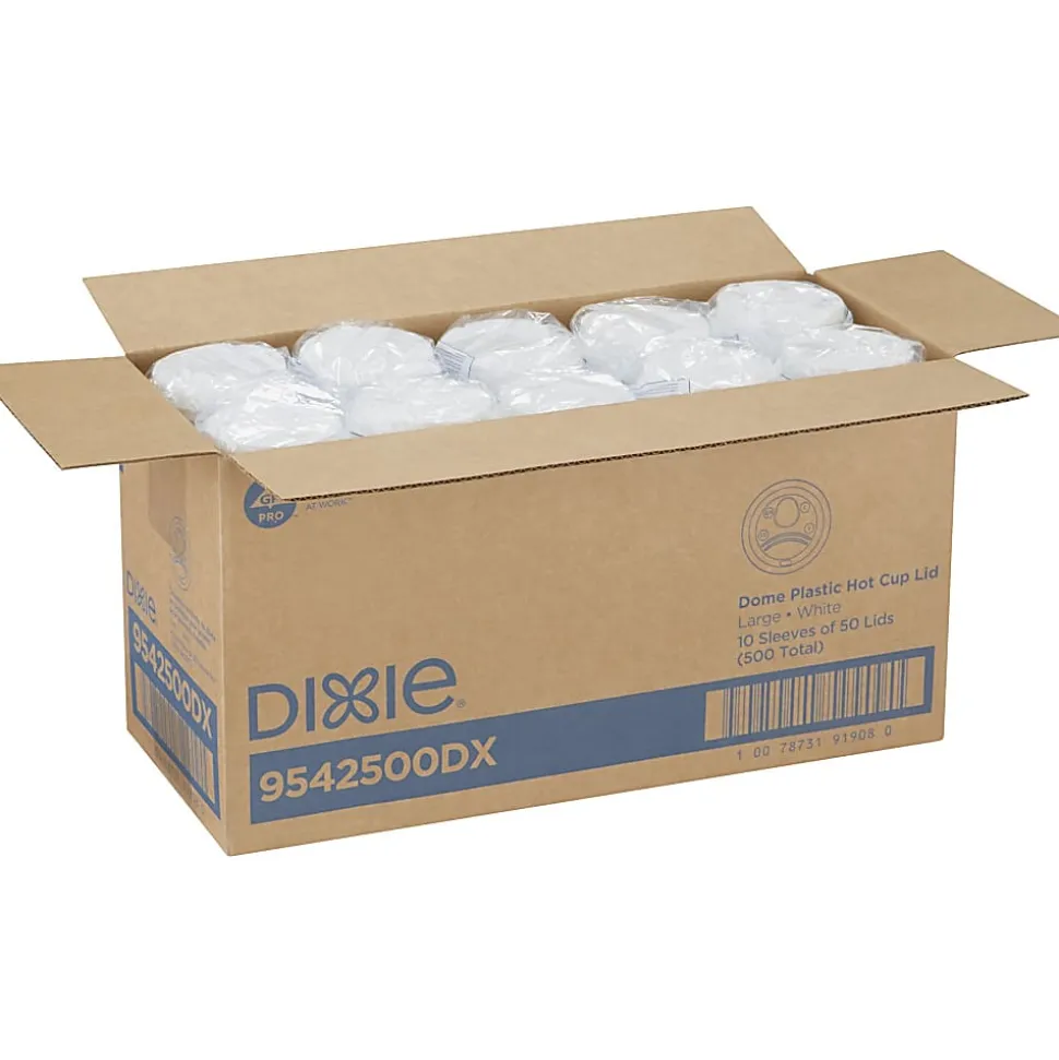 Dixie® PerfecTouch Hot Cup Lids, For 10-, 12- And 16-Oz Cups, White, Pack Of 50 Lids