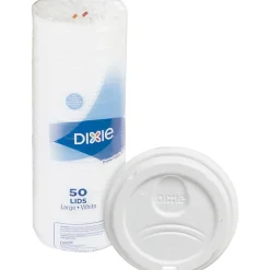 Dixie® PerfecTouch Hot Cup Lids, For 10-, 12- And 16-Oz Cups, White, Pack Of 50 Lids